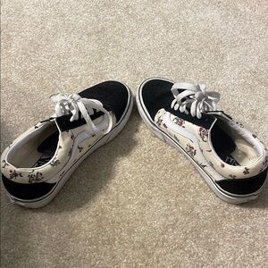 Vans Black and White Floral Women's Shoes
